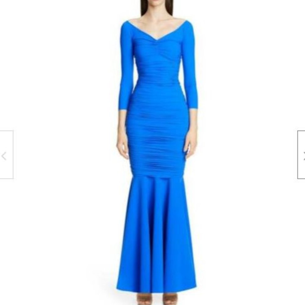 CHIARA BONI Zurlita Mermaid Ruched Gown Royal Blue
